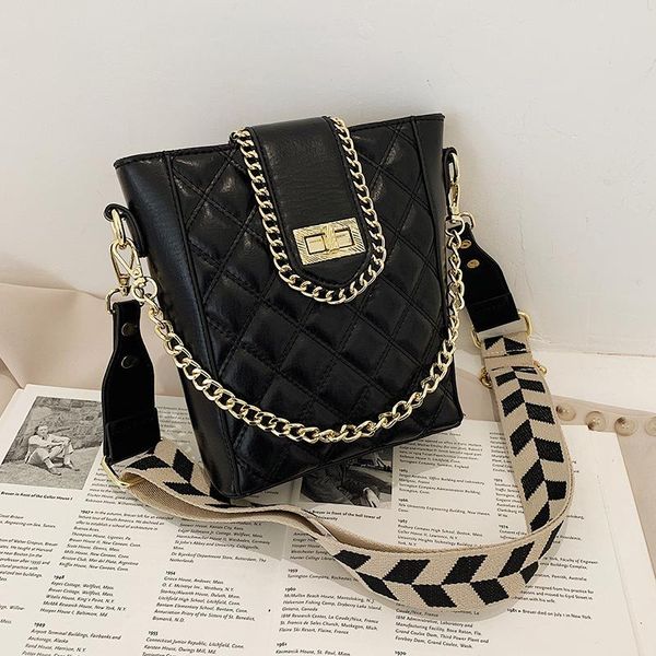 shoulder bags yanigelan leather retro chains hasp bag luxury handbags bucket female diamond lattice messenger ladies bolsos